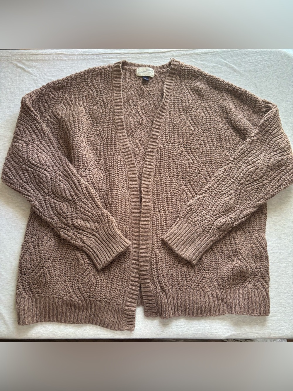 Universal Thread Tan Cable Knit Open Front Cardigan Sweater Size L